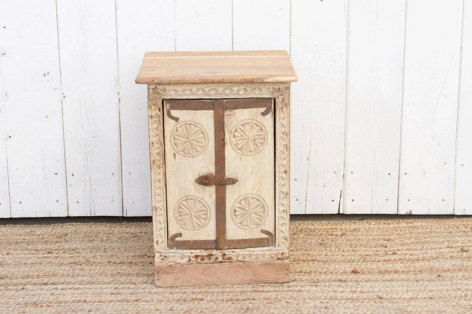 Rustic Carved Front Bleached Bedside Cabinet - 3