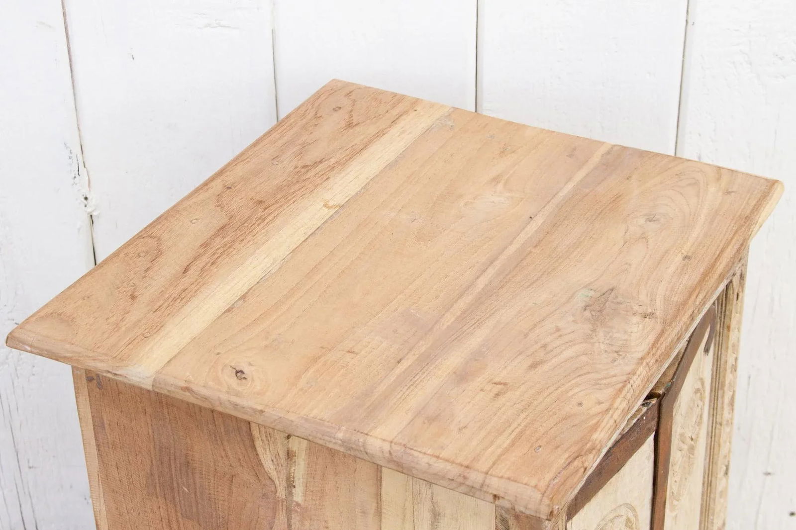 Rustic Carved Front Bleached Bedside Cabinet - 7