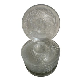 Vintage Clear Glass Sunflower Pattern Artichoke Plates - a Set of 12