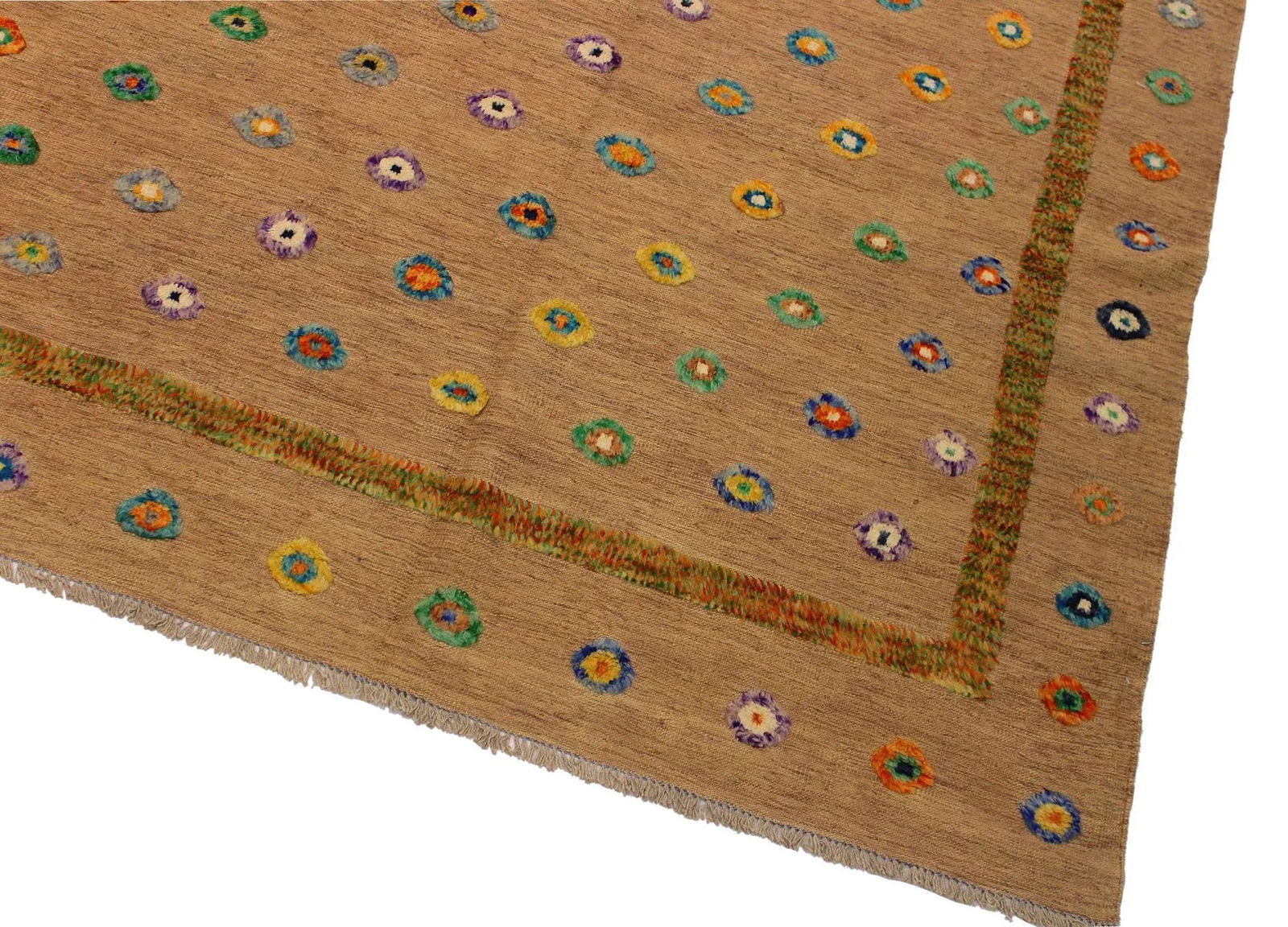 1990s 1990s Abstract Moroccan High-Low Tan/Green Wool Rug - 8'10'' X 11'4'' - 2