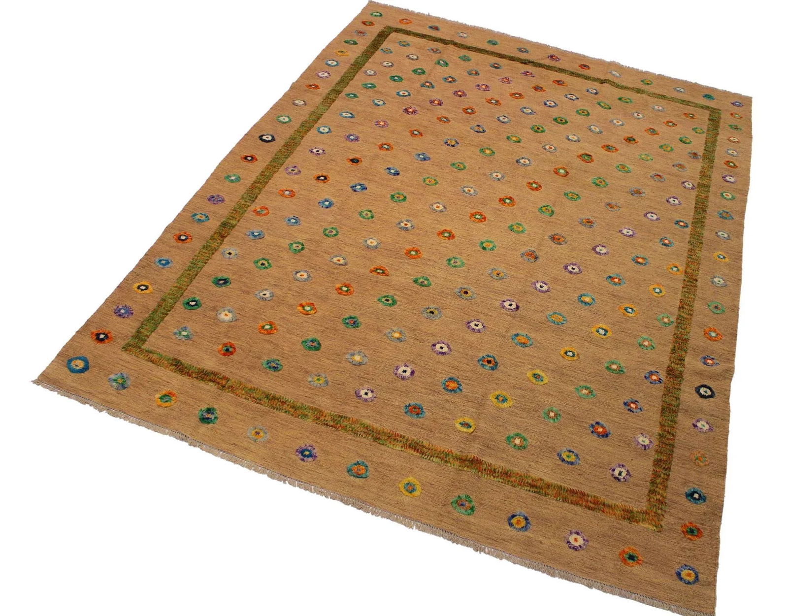 1990s 1990s Abstract Moroccan High-Low Tan/Green Wool Rug - 8'10'' X 11'4'' - 3