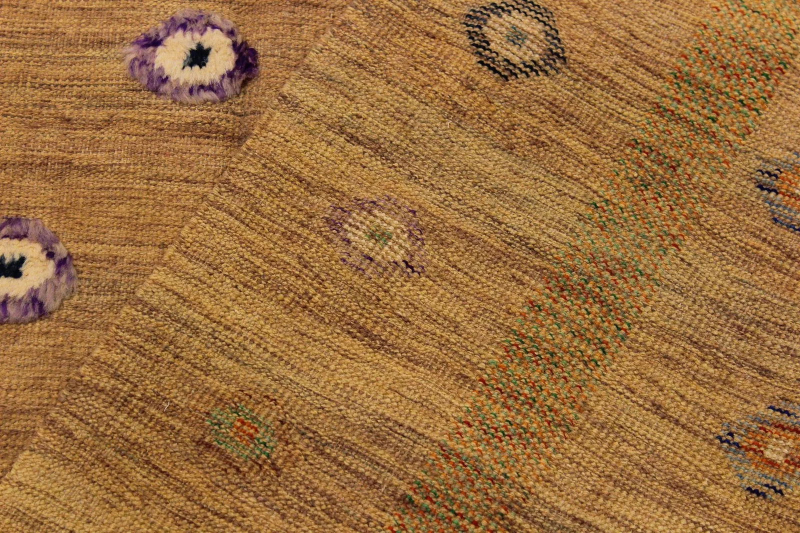 1990s 1990s Abstract Moroccan High-Low Tan/Green Wool Rug - 8'10'' X 11'4'' - 5