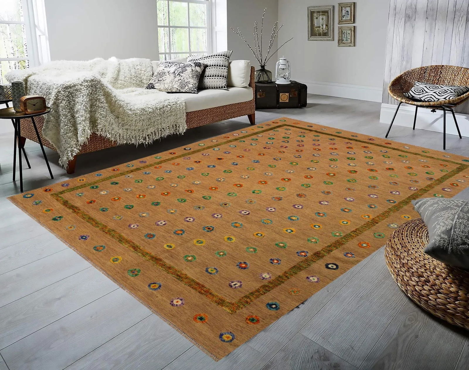 1990s 1990s Abstract Moroccan High-Low Tan/Green Wool Rug - 8'10'' X 11'4'' - 8