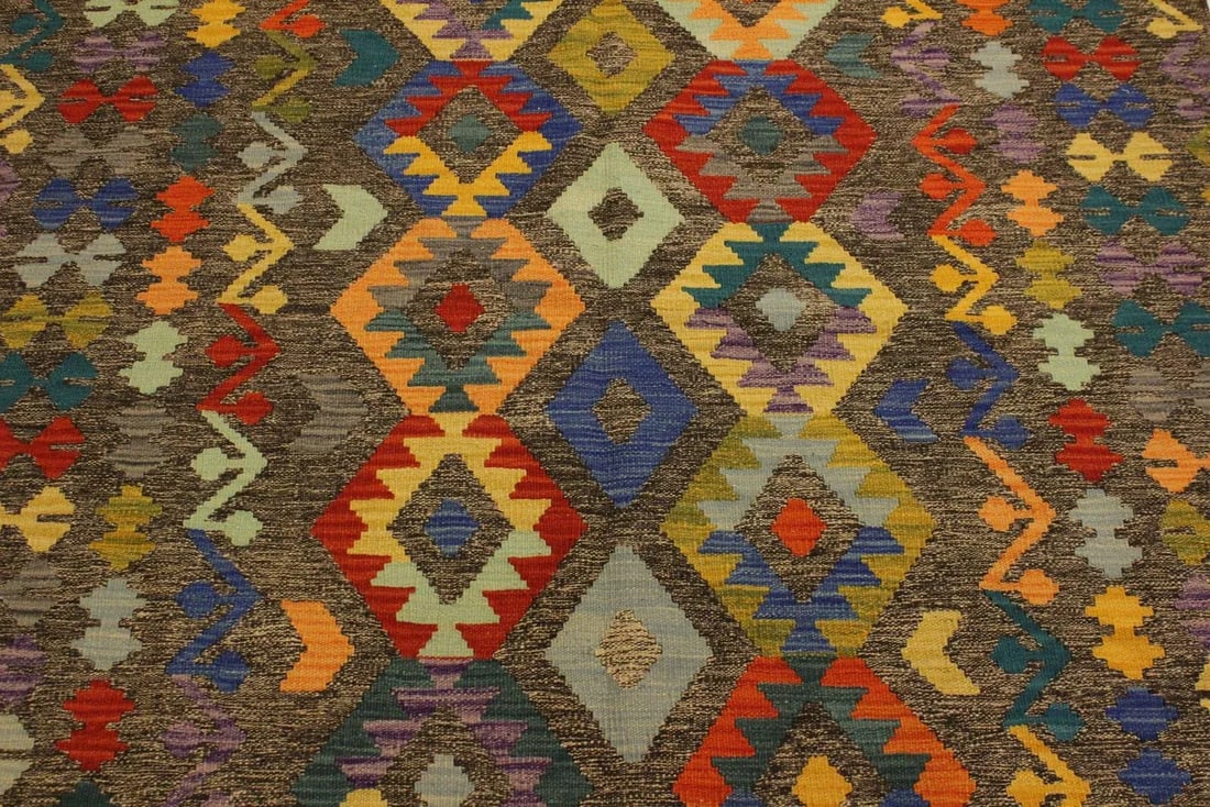 1990s 1990s Boho Chic Kilim Brown Blue Wool Rug - 5'6" X 7'9" - 4