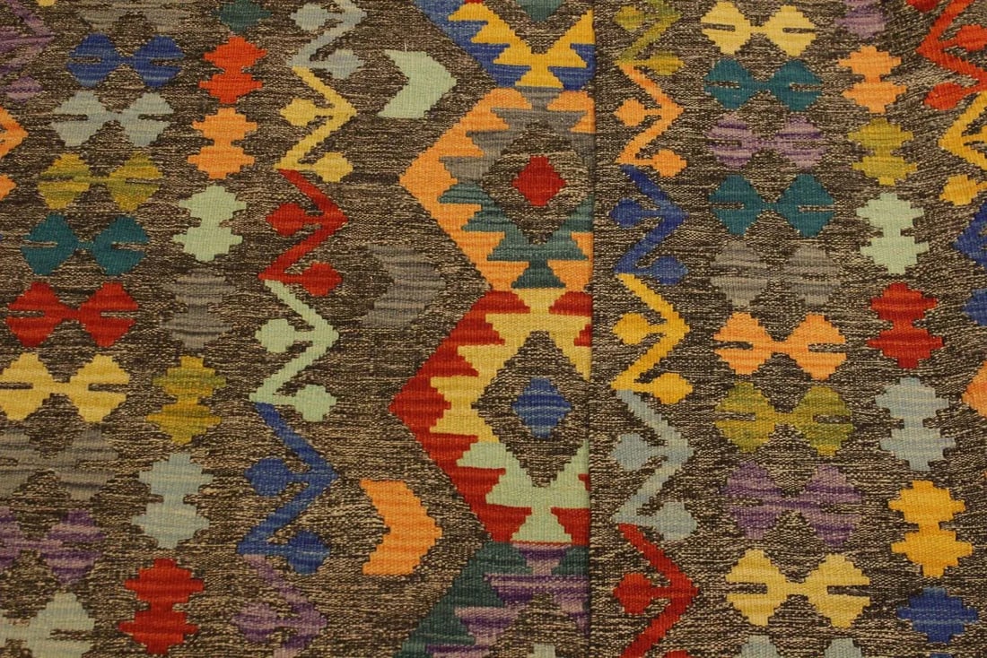 1990s 1990s Boho Chic Kilim Brown Blue Wool Rug - 5'6" X 7'9" - 6