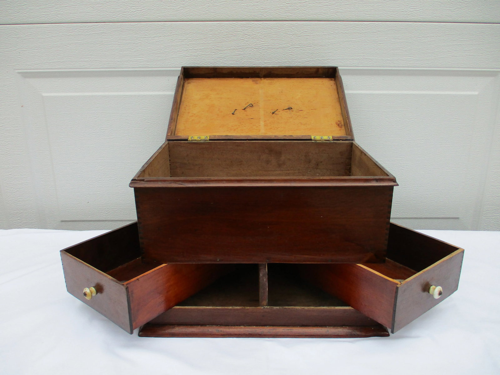 Antique Folk Art Hand Carved Jewelry Box or Trinket Box - 12