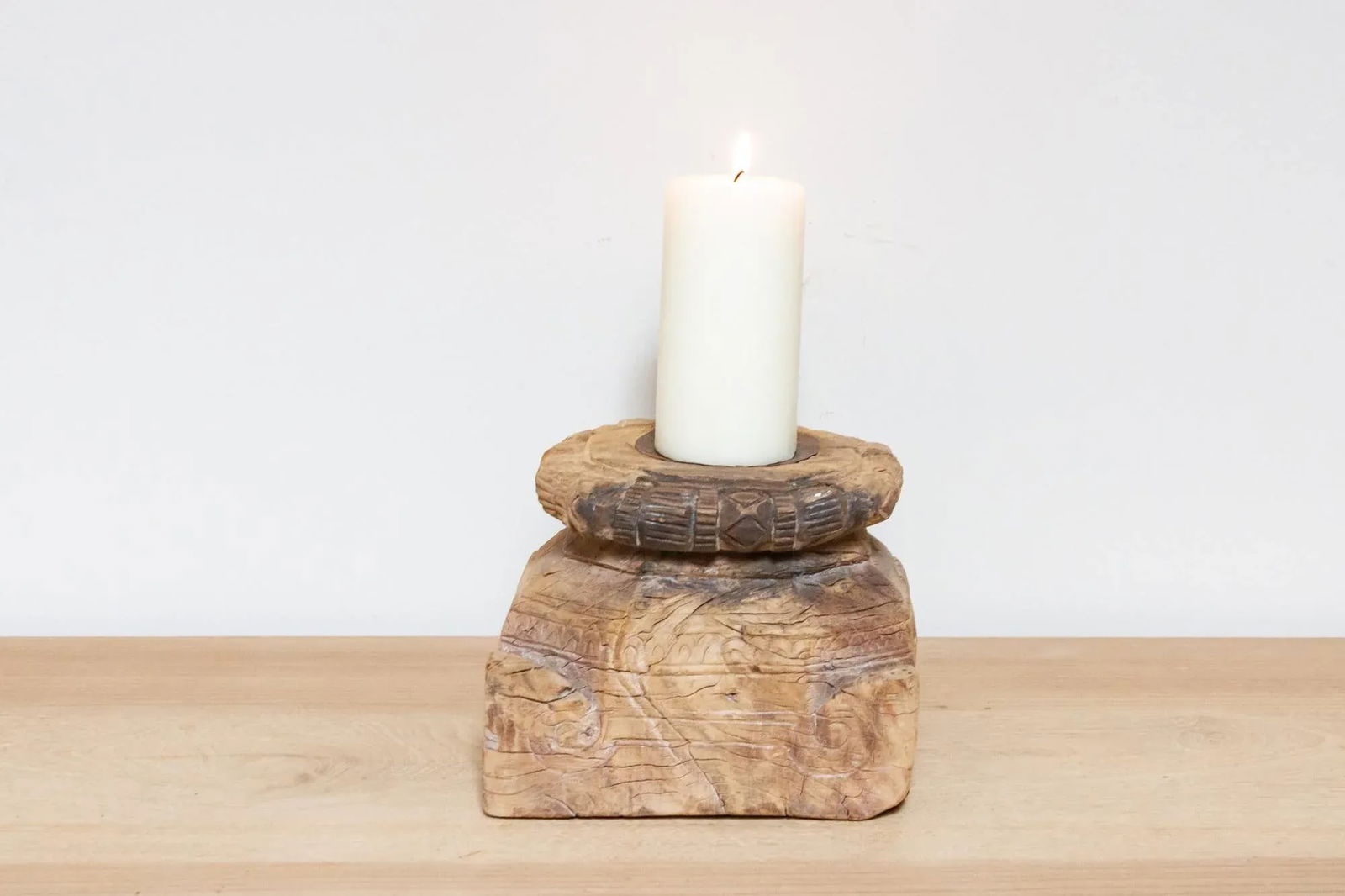 Aria Carved Wood Candle Holder - 2