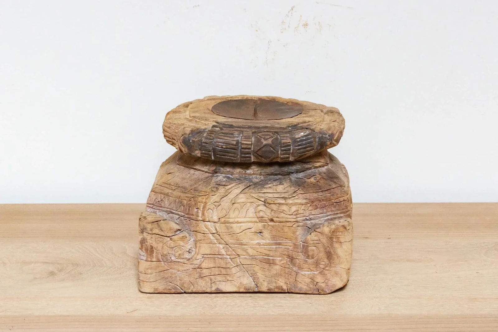 Aria Carved Wood Candle Holder - 3