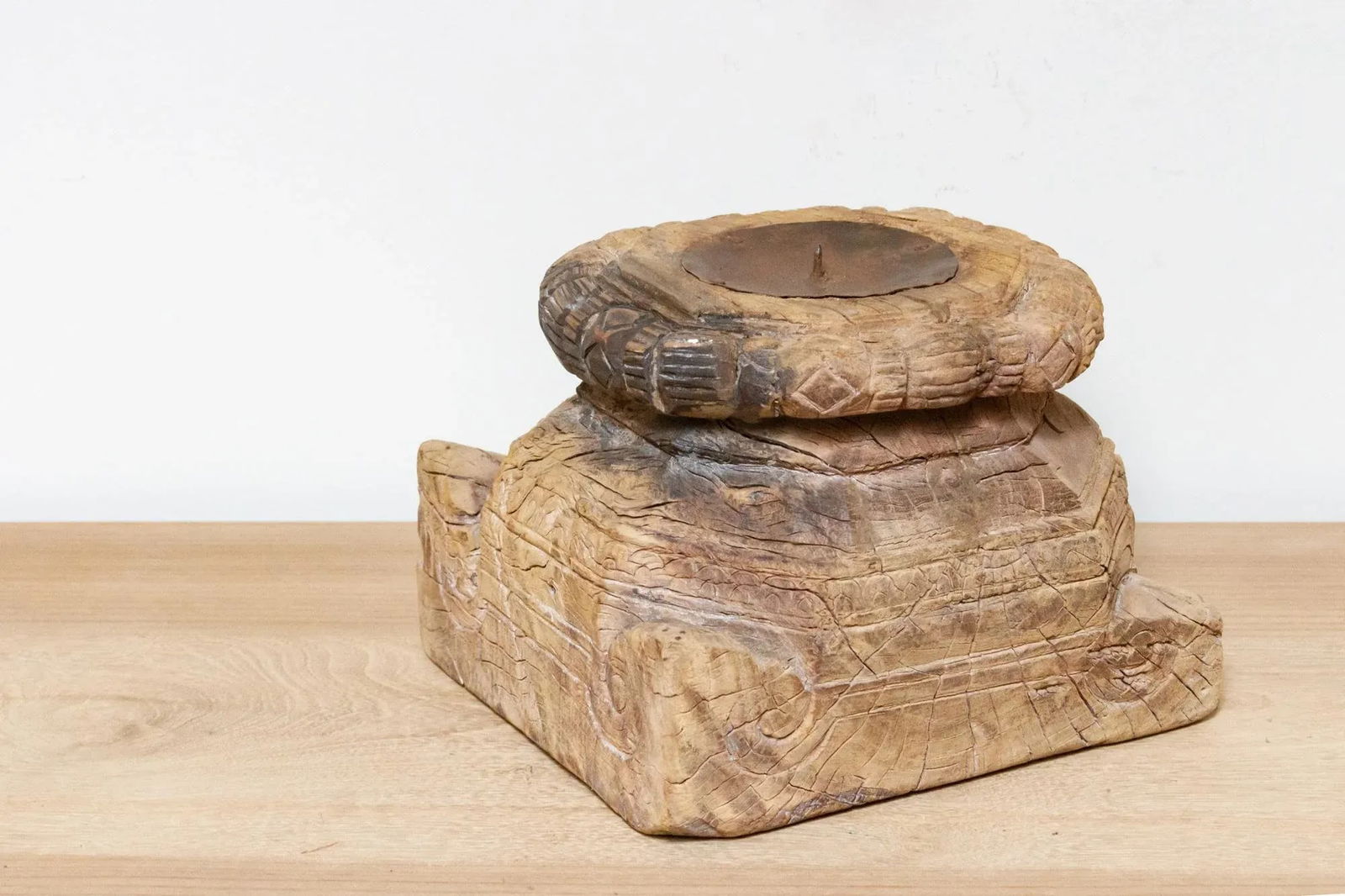 Aria Carved Wood Candle Holder - 5