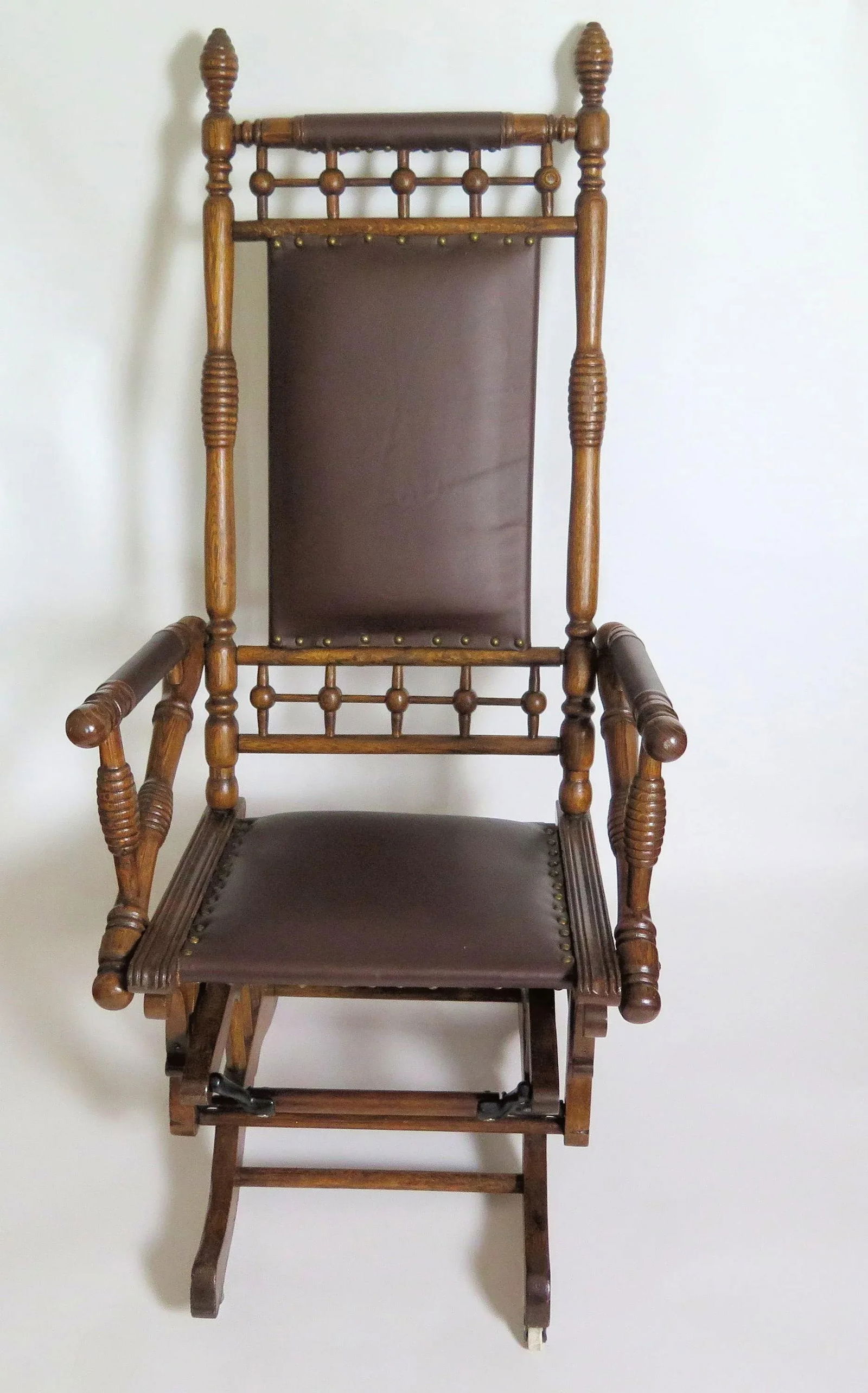 Antique Hunzinger Walnut Platform Rocker & Ottoman, 2 Pieces - 7