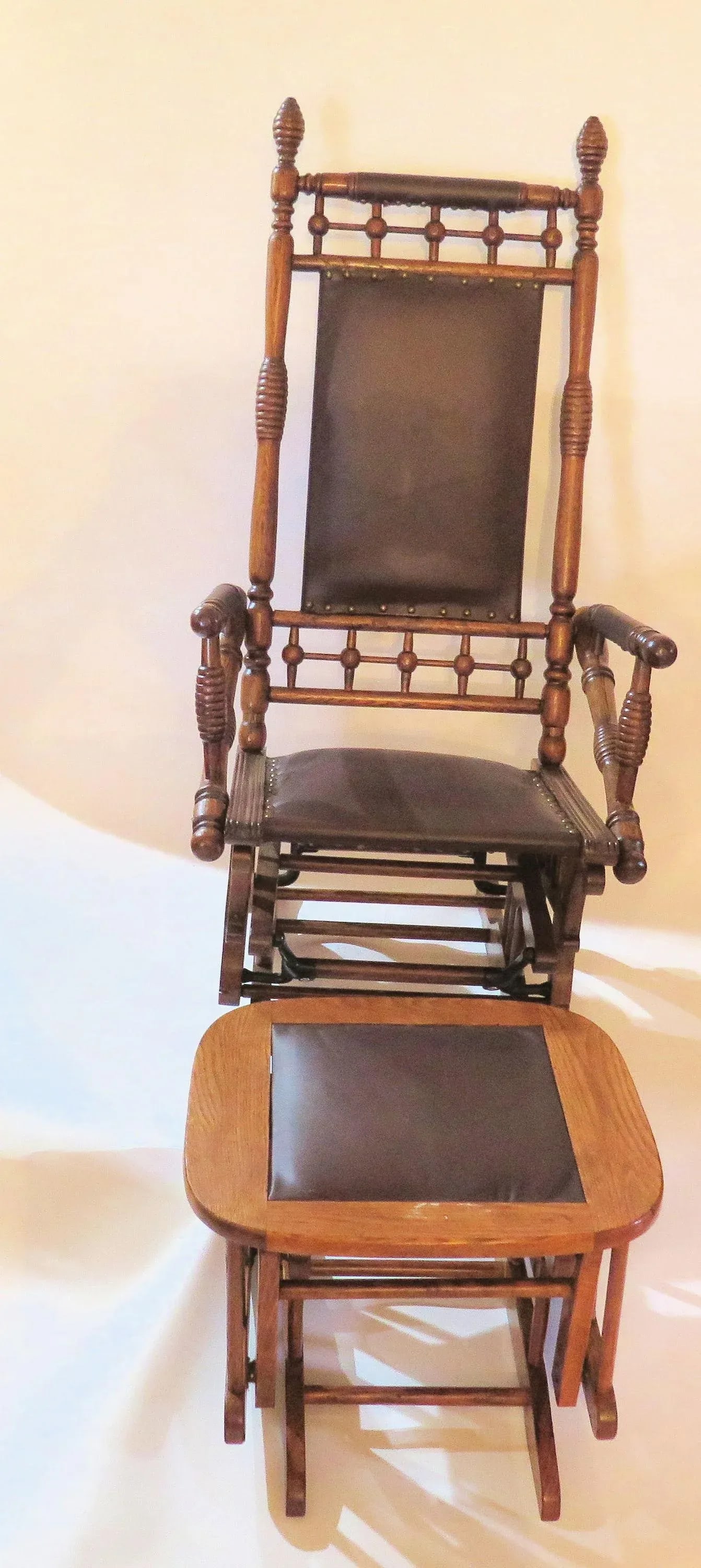 Antique Hunzinger Walnut Platform Rocker & Ottoman, 2 Pieces - 9