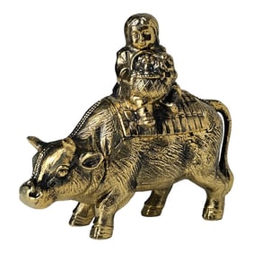 Japanese Gilt Child & Bull Figural Incense Burner