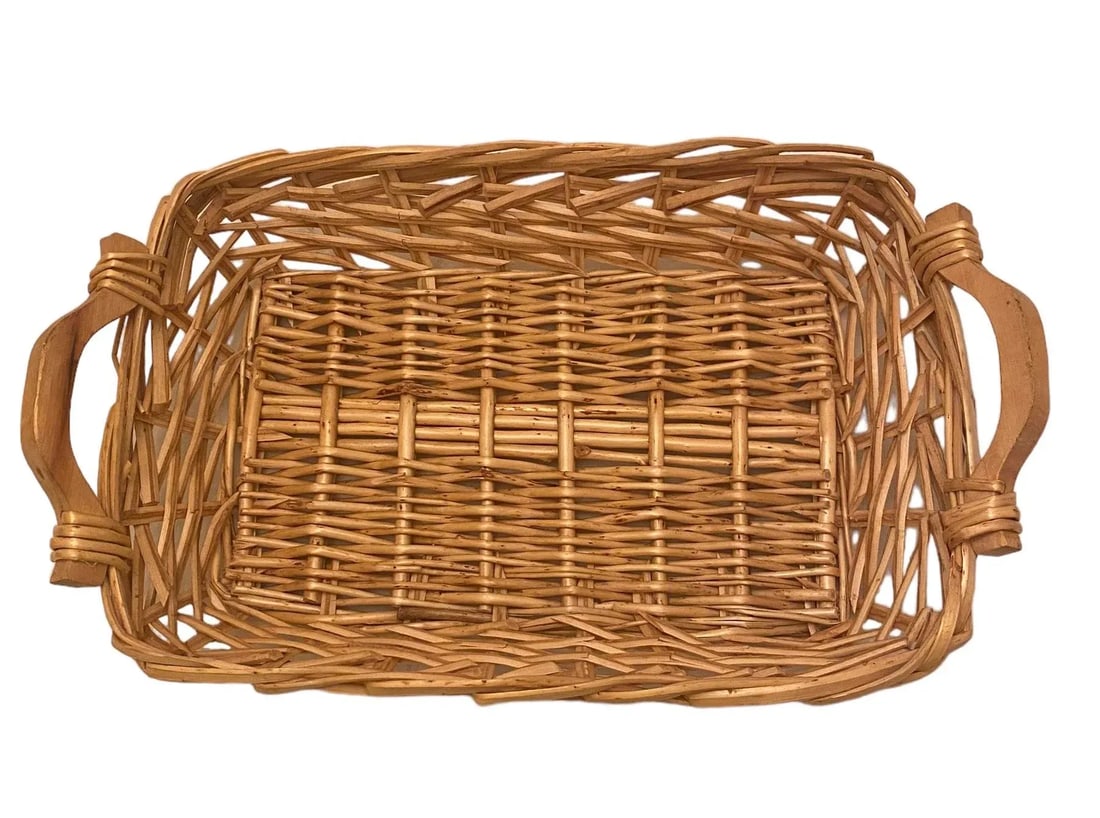 Mid 20th Century Vintage Wicker Rectangle Double-Handled Flower Market Basket - 2