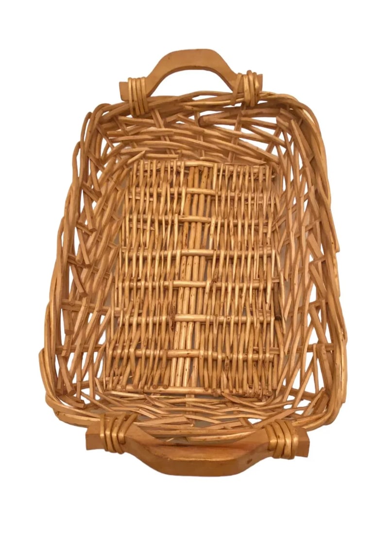 Mid 20th Century Vintage Wicker Rectangle Double-Handled Flower Market Basket - 4