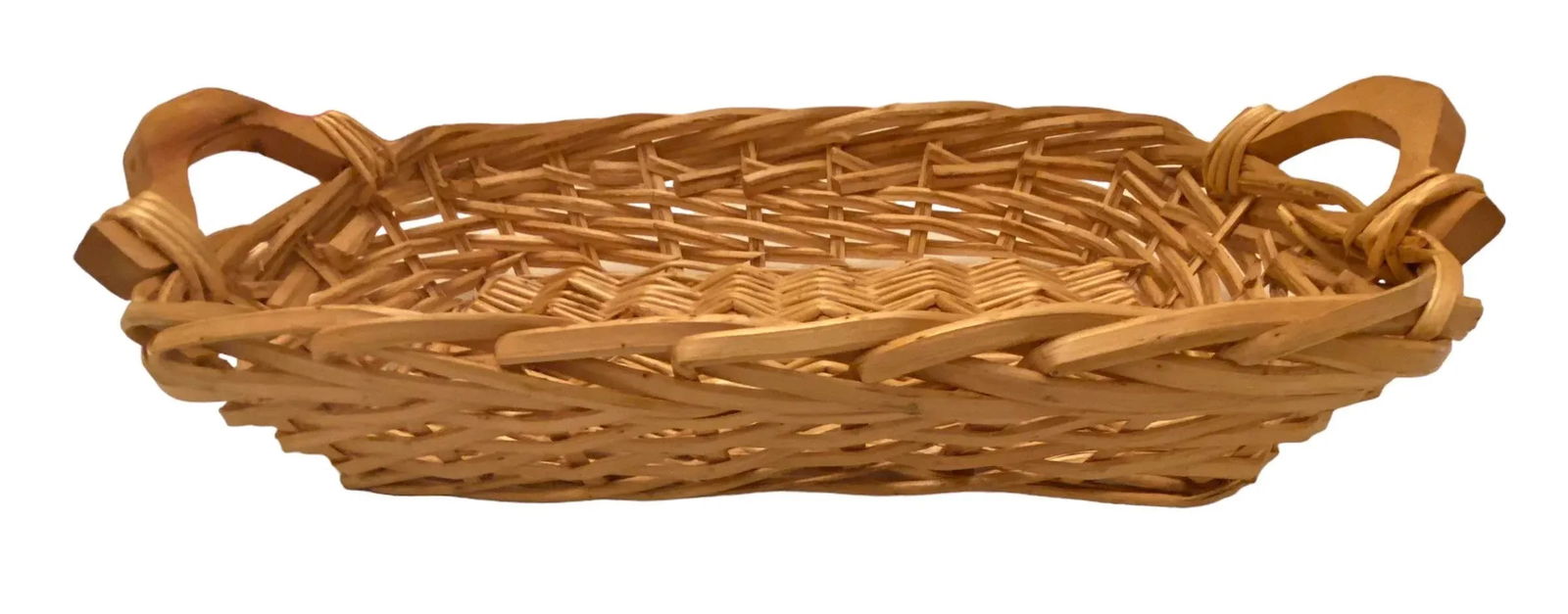 Mid 20th Century Vintage Wicker Rectangle Double-Handled Flower Market Basket - 6