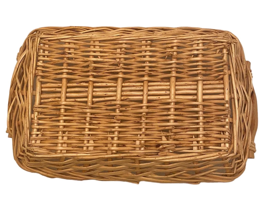 Mid 20th Century Vintage Wicker Rectangle Double-Handled Flower Market Basket - 7