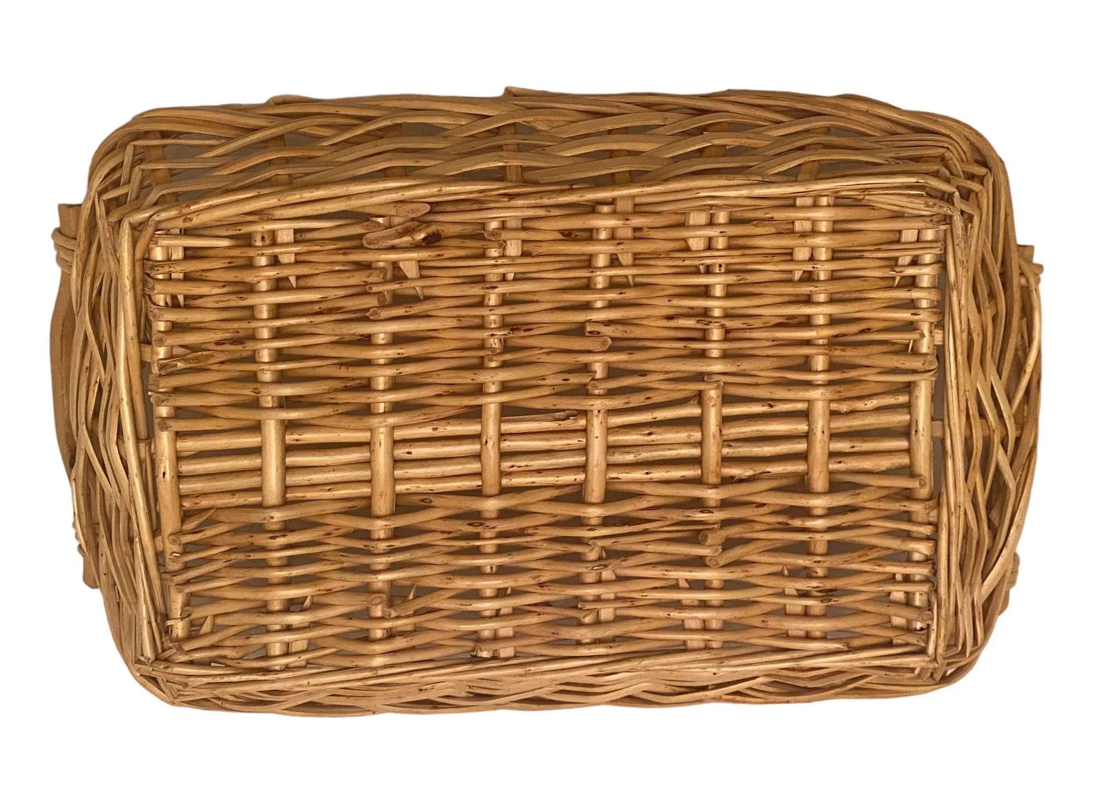 Mid 20th Century Vintage Wicker Rectangle Double-Handled Flower Market Basket - 8