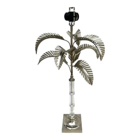 Hollywood Regency Chrome/Glass Palm Tree Table Lamp