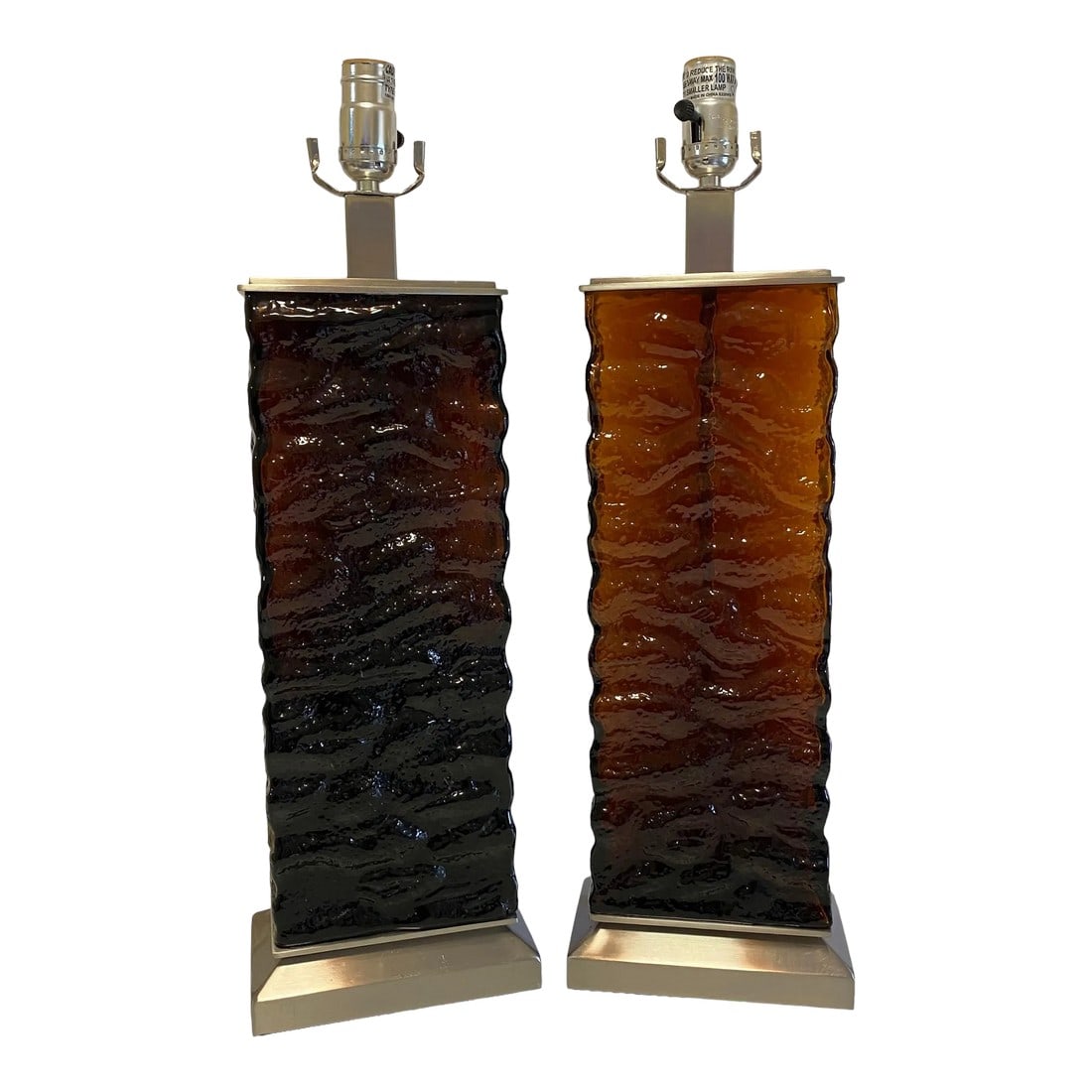 Vintage MidCentury Modern Wavy Amber Glass Table Lamps - a Pair (1 of 12)