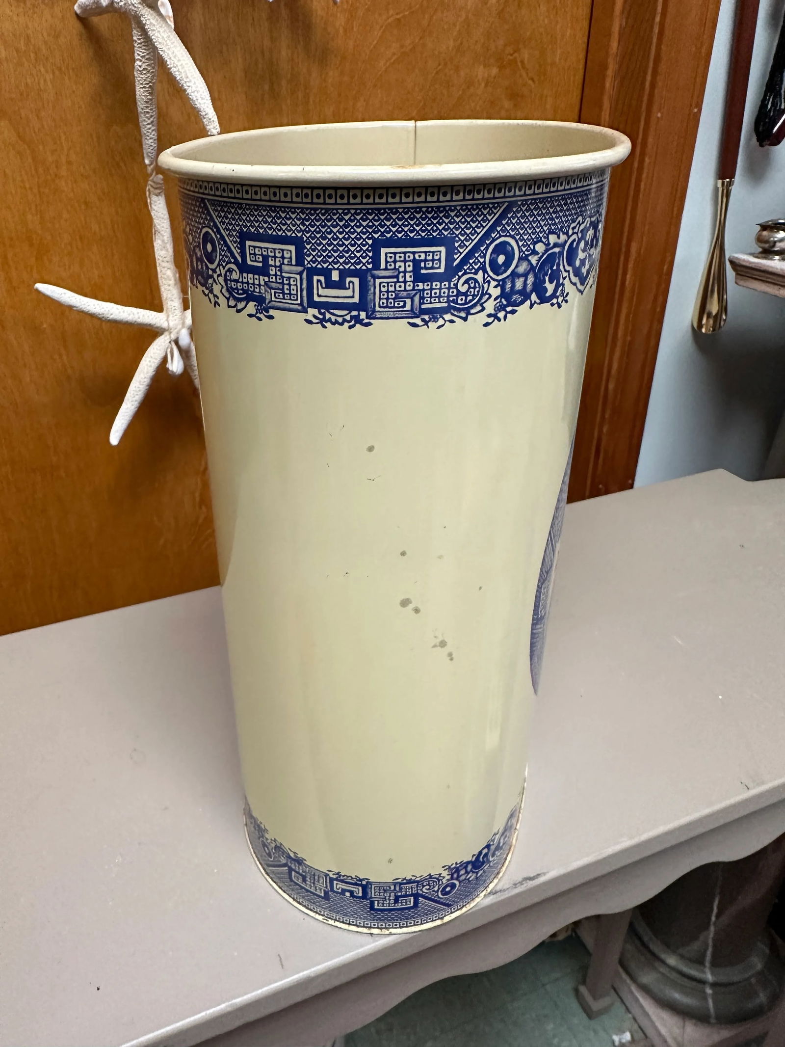 Vintage Oval Plus Willow Chinoiserie Tile Waste Basket - 2