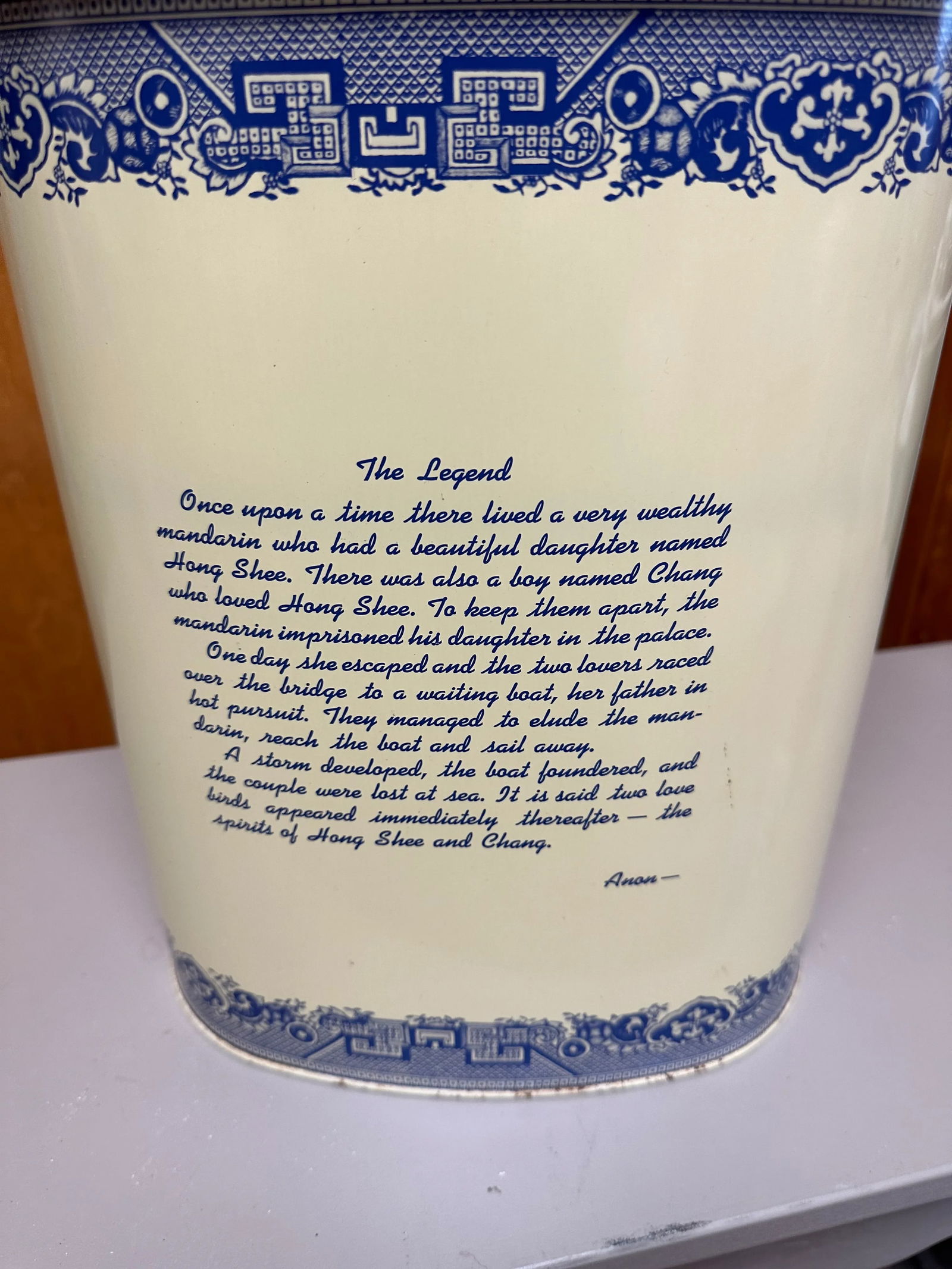 Vintage Oval Plus Willow Chinoiserie Tile Waste Basket - 3