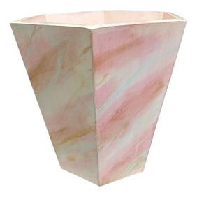 Irwin and Lane Hexagonal Wooden Wastebasket Faux Finished in Faux Marble Pink With Gold Accents