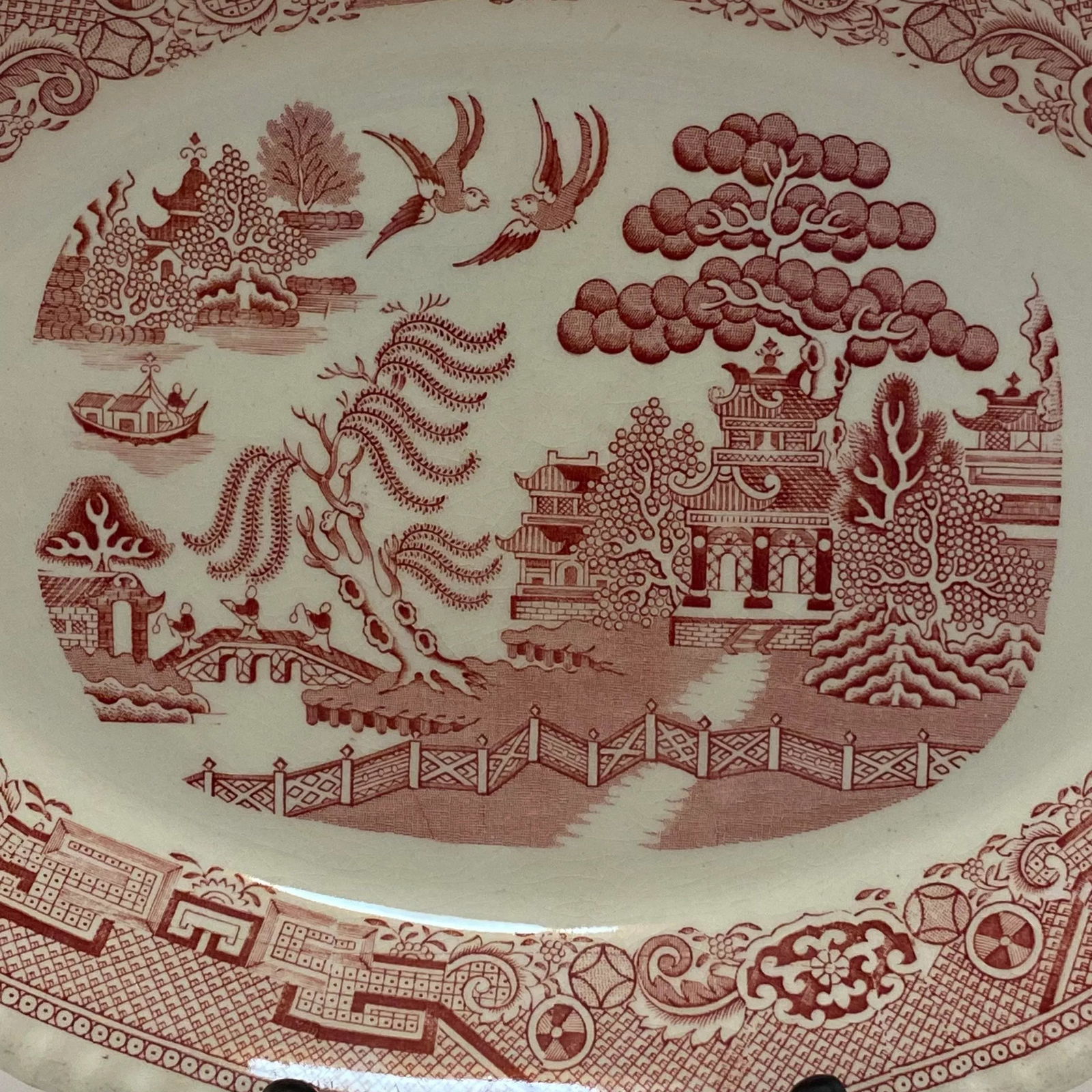 1890s Antique William Adams & Sons Red Willow Serving Platter - 2