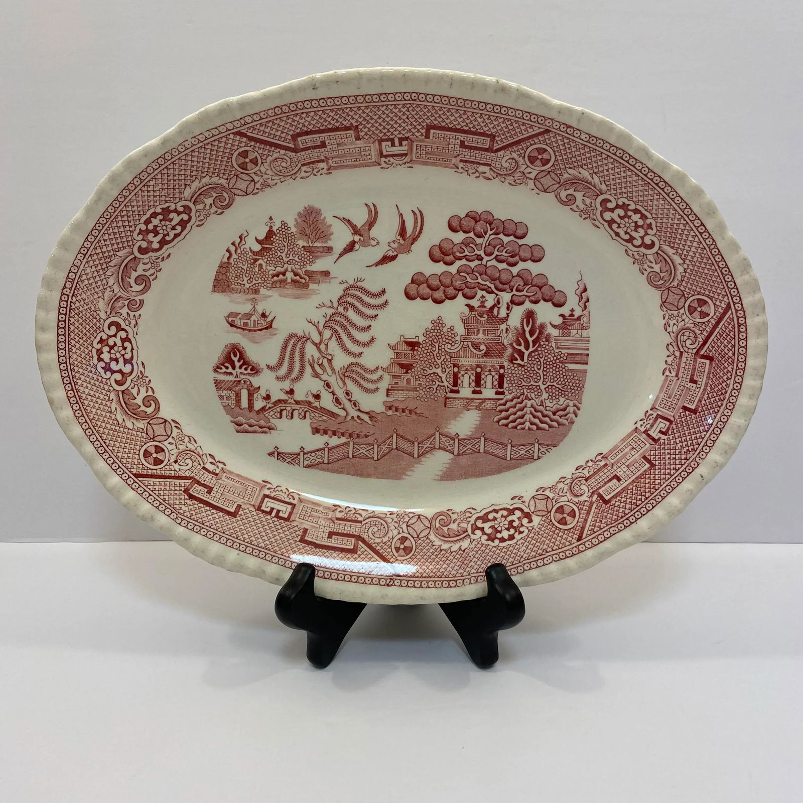 1890s Antique William Adams & Sons Red Willow Serving Platter - 8