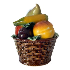 Vintage 1960s Portuguese Ceramic Majolica Fruit Topiary in Basket