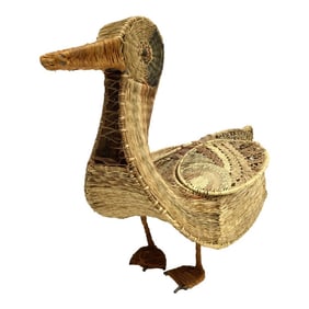 Early 1900's Wicker Sculpted Duck Secret Box