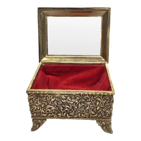 Gold Tone Red Velvet Lined Treasure Box