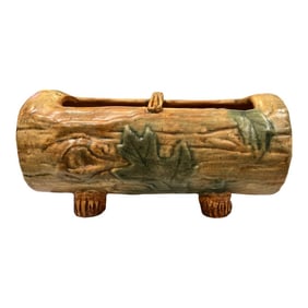 1920s Weller Pottery Faux Bois Oak Leaf Woodcraft Log Jardiniere