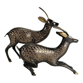 Pair of Etched Brass Bronze Deer Figurines