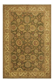 1990s Boho Chic Kafkaz Lt. Green/Ivory Wool Rug -10'1 X 13'10