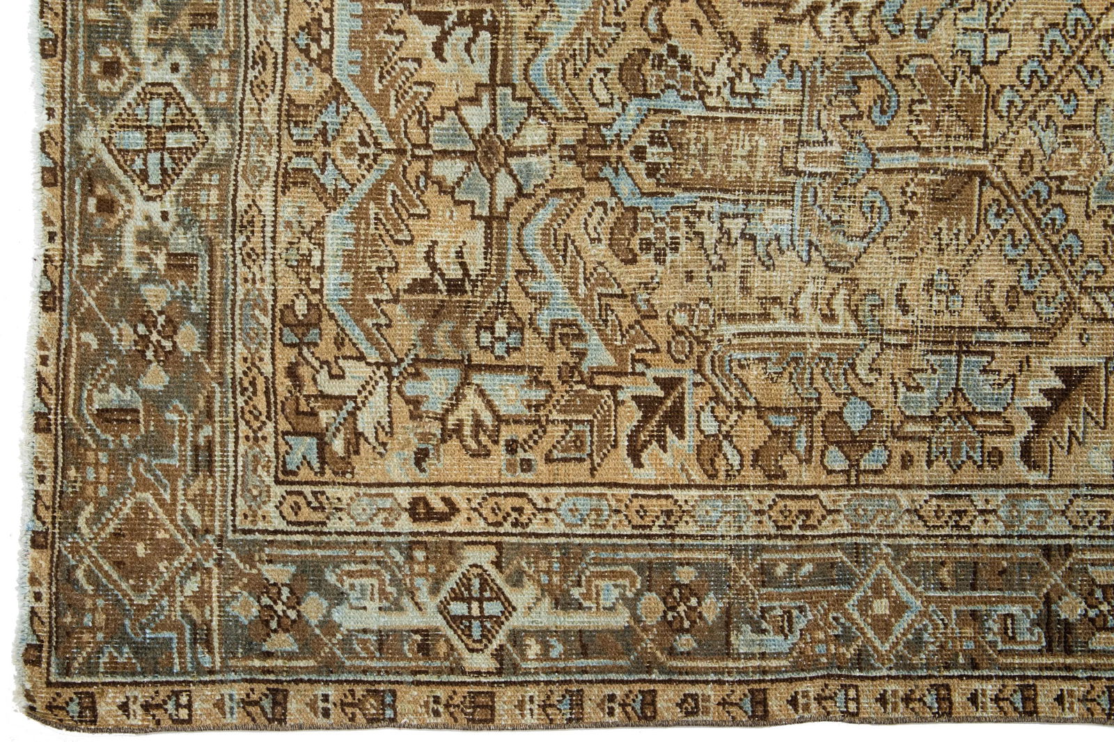 Tribal Antique Heriz Handmade Wool Runner With Brown Field - 4