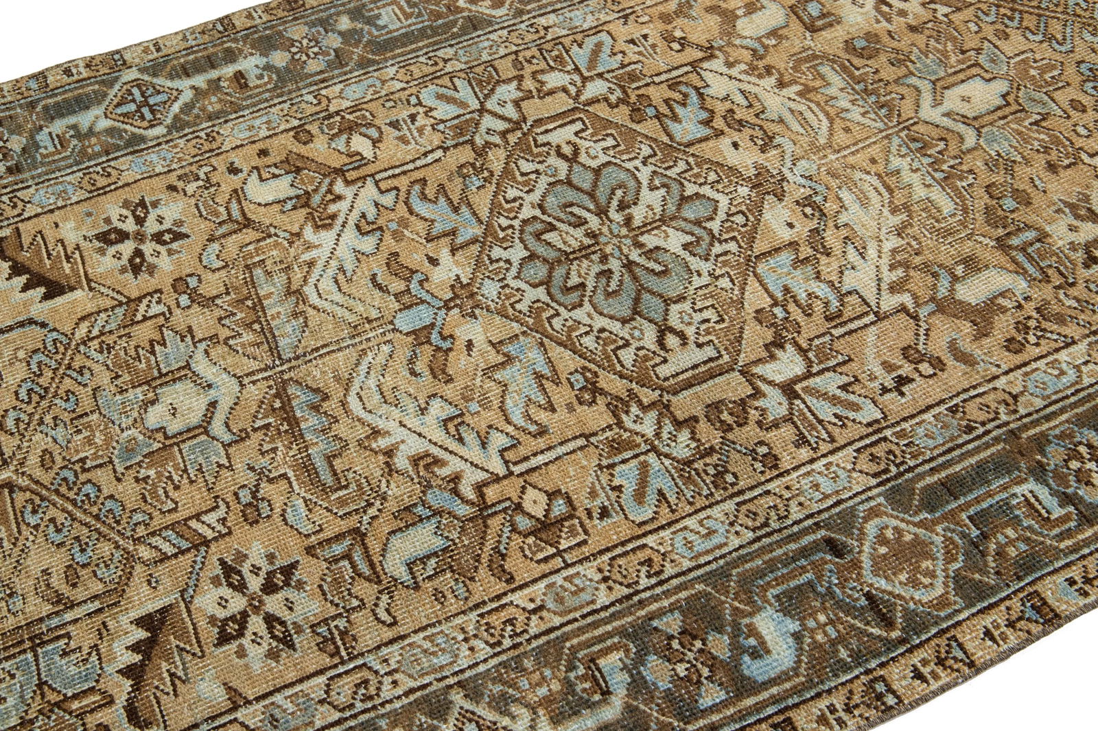 Tribal Antique Heriz Handmade Wool Runner With Brown Field - 5