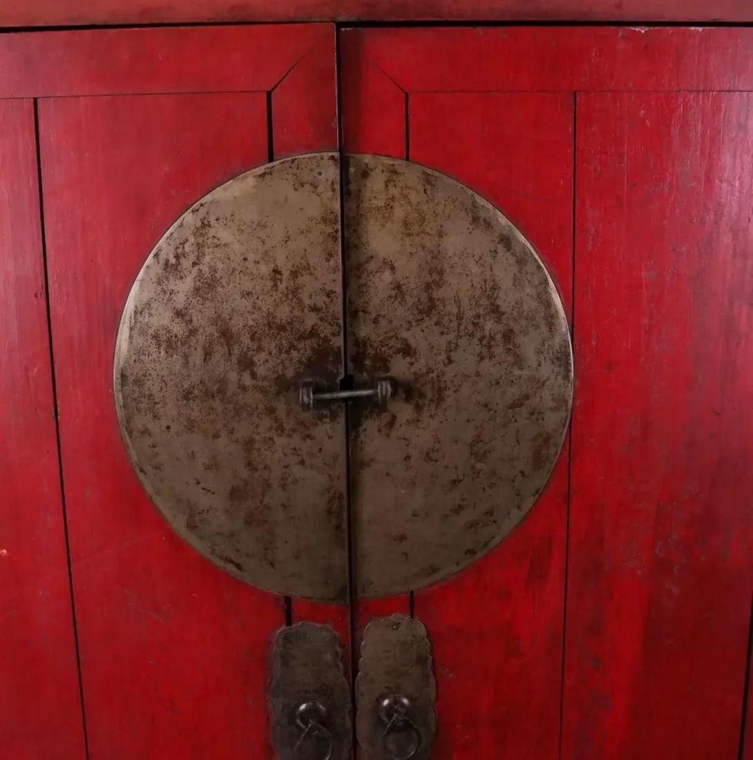 Mid 19th Century Antique Chinese Red Armoire Cabinet - 7