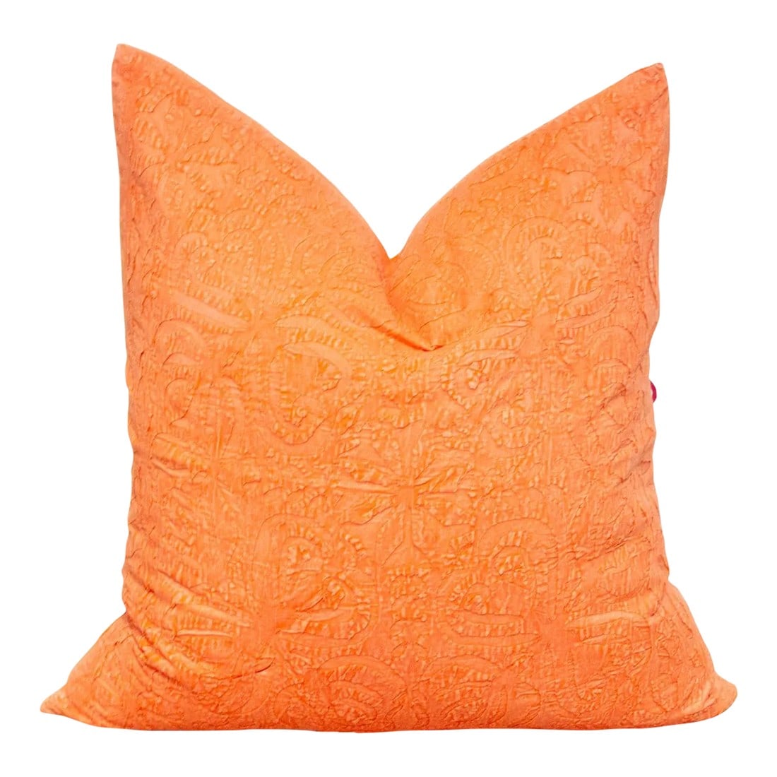 Dull Orange Handmade Pillow Cover: This vibrant decorative pillow cover features beautiful array of patterns, with hand crafted appliqué cut work, giving it a timeless appeal. Initially, this ancient Indian technique called