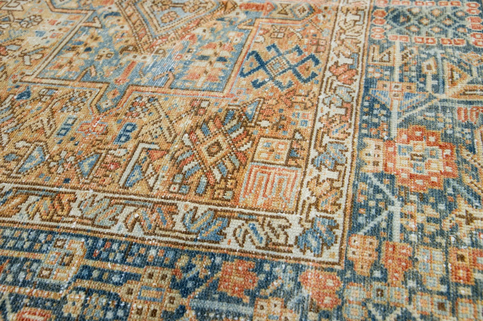 Orange Antique Heriz Handmade Wool Runner Featuring an Allover Geometric Motif - 3