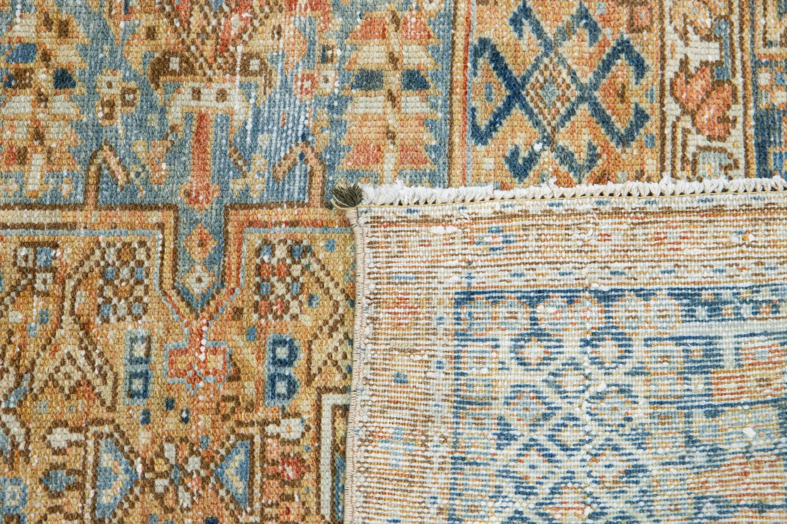 Orange Antique Heriz Handmade Wool Runner Featuring an Allover Geometric Motif - 7