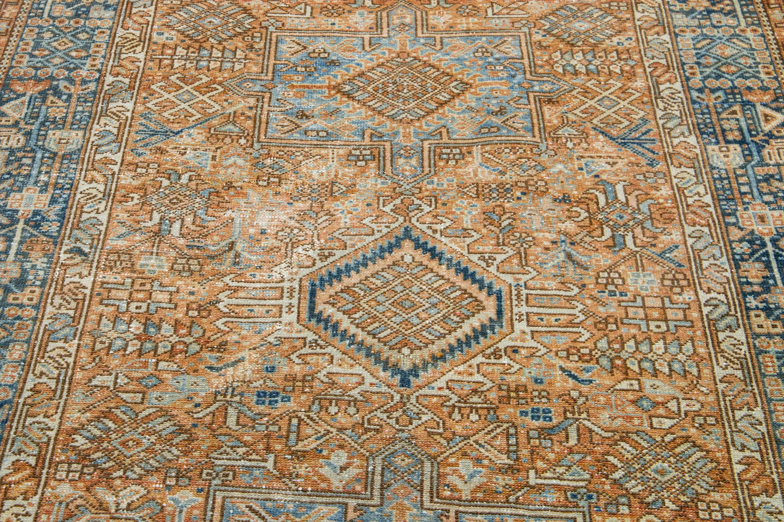 Orange Antique Heriz Handmade Wool Runner Featuring an Allover Geometric Motif - 8