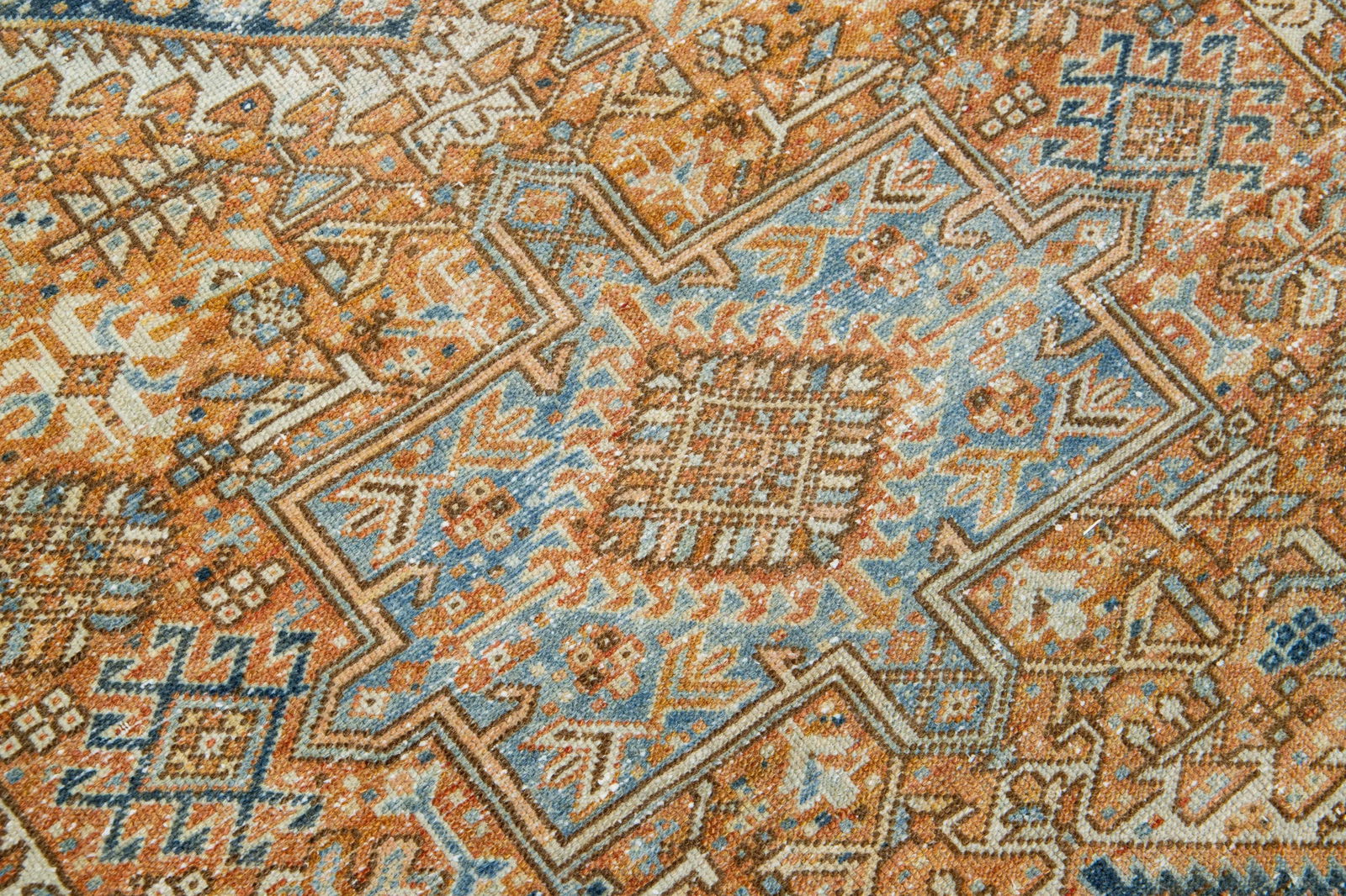 Orange Antique Heriz Handmade Wool Runner Featuring an Allover Geometric Motif - 9