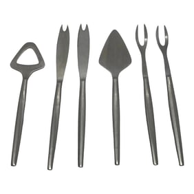 1960's Mid-Century Modern Kalmar Italy 6 Piece Stainless Bar Set