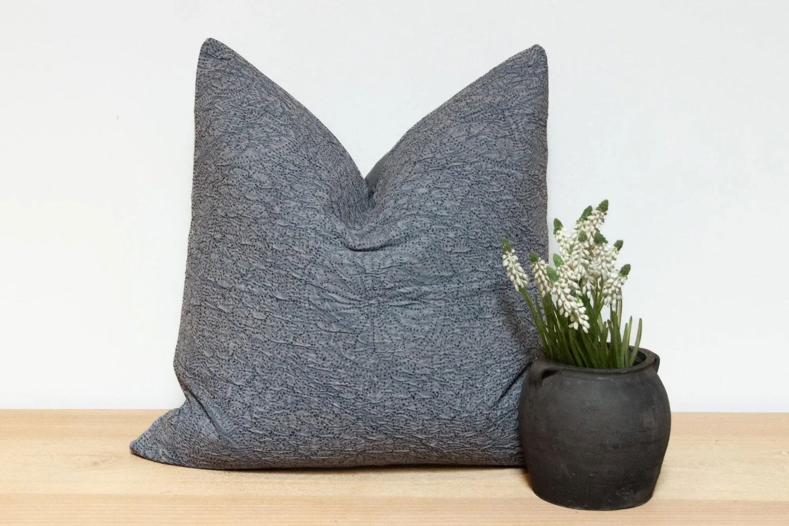 Misty Gray Hand-Stitched Pillow Cover - 2