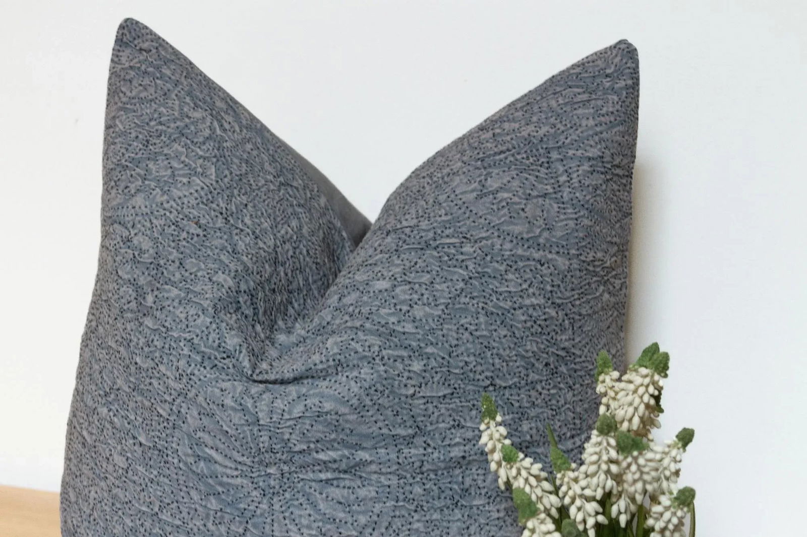 Misty Gray Hand-Stitched Pillow Cover - 4