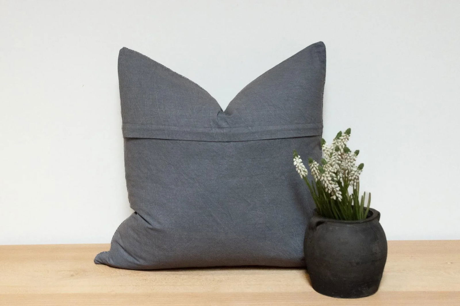 Misty Gray Hand-Stitched Pillow Cover - 5