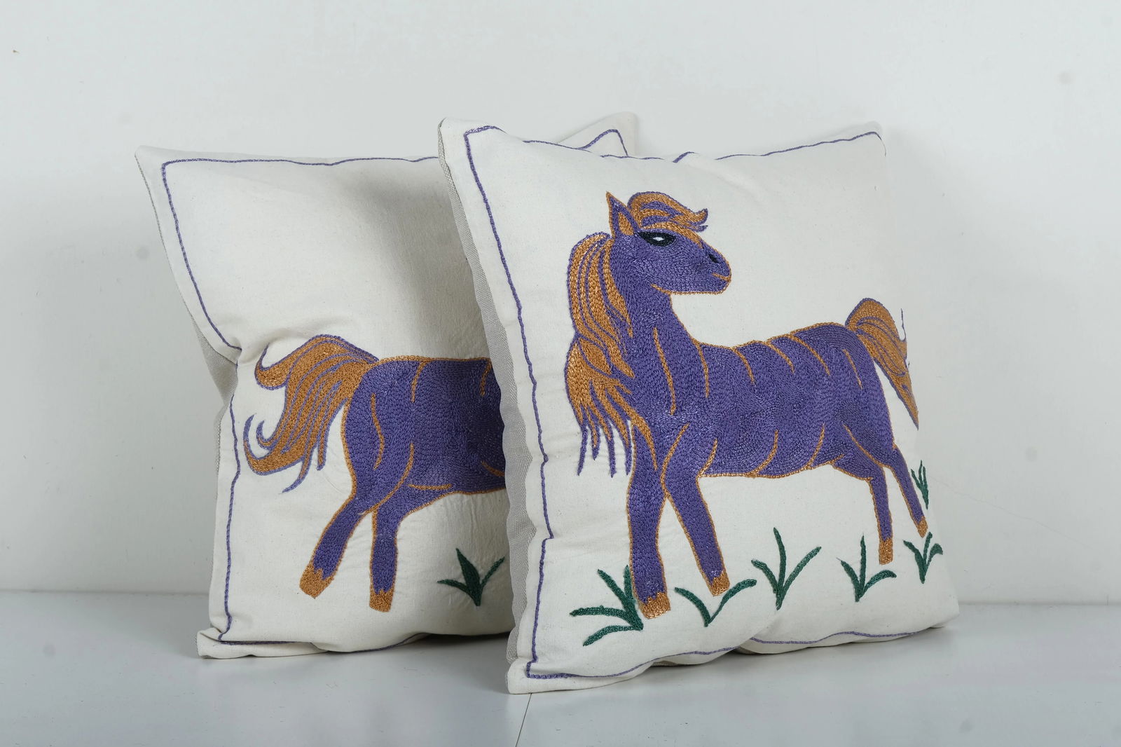 Suzani Horse Pictorial Pillow Cover - a Pair - 2