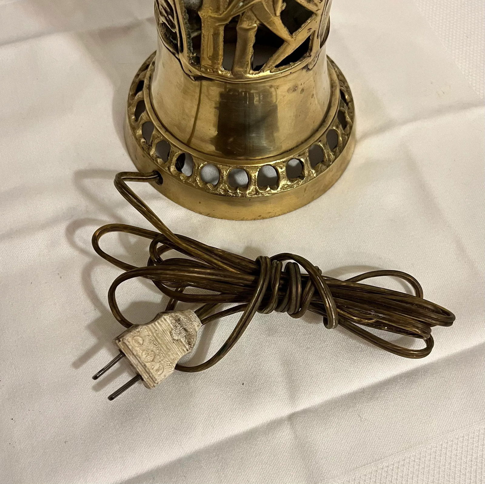 Vintage James Mont Style Reticulated Brass Table Lamp With Bamboo Cherry Blossom and Crane With Blac - 11