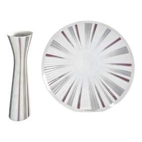Rosenthal Mid-Century Modern Sunburst Porcelain Plate & Vase Set, Germany (12")