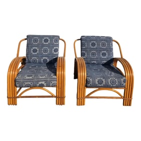 Pair of Four Strand Bent Bamboo/Rattan Lounge Chairs 1950s